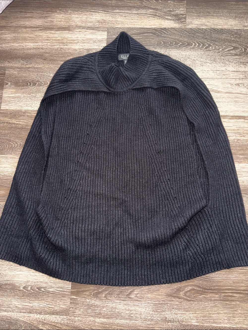ELLA RAFAELLA Womens Black Ribbed Mock Neck Cape Sweater Minimalist Layer Size S